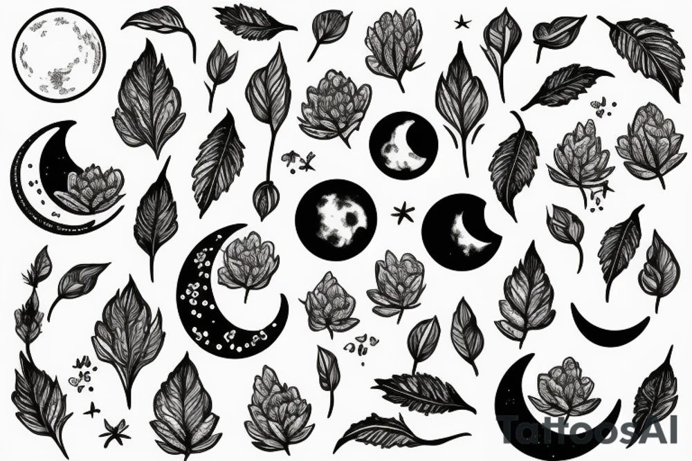 Moon with plants tattoo idea