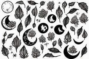 Moon with plants tattoo idea