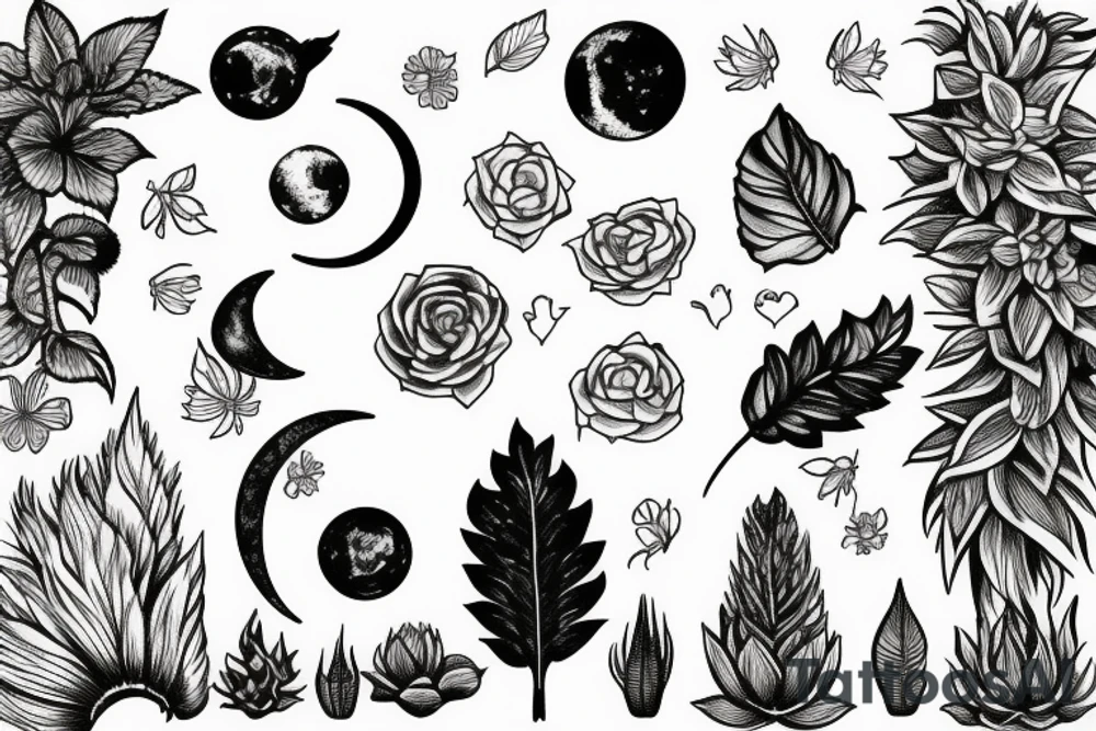 Moon with plants tattoo idea
