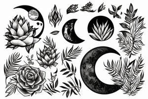 Moon with plants merged tattoo idea
