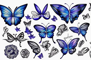 Space butterfly arm shoulder flower blue tattoo idea