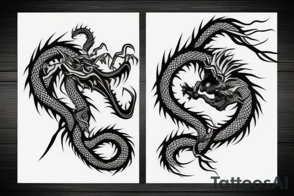 Ghost samurai fighting Japanese dragon tattoo idea