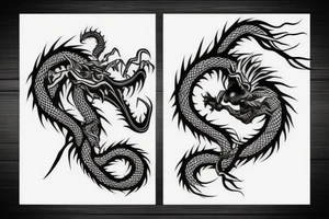 Ghost samurai fighting Japanese dragon tattoo idea