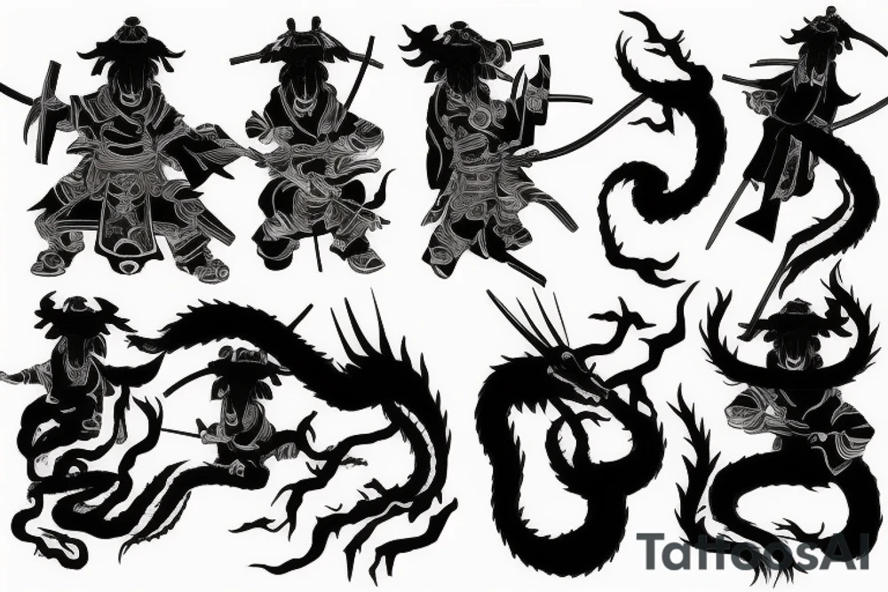 Ghost samurai fighting Japanese dragon tattoo idea