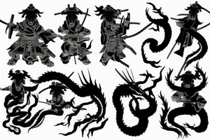 Ghost samurai fighting Japanese dragon tattoo idea