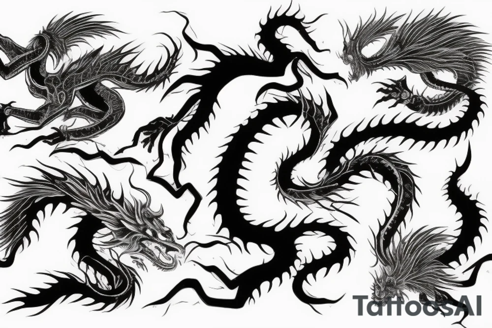 Ghost samurai fighting Japanese dragon tattoo idea