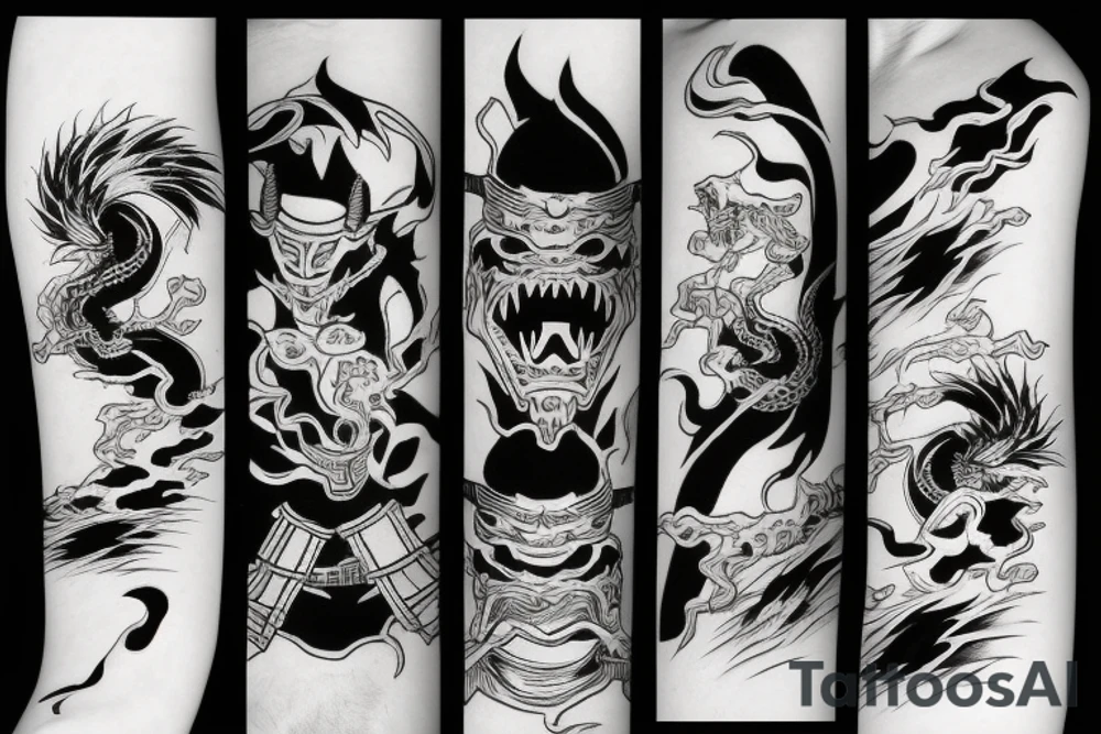 Ghost samurai fighting Japanese dragon tattoo idea