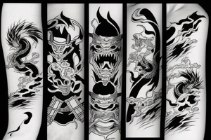 Ghost samurai fighting Japanese dragon tattoo idea