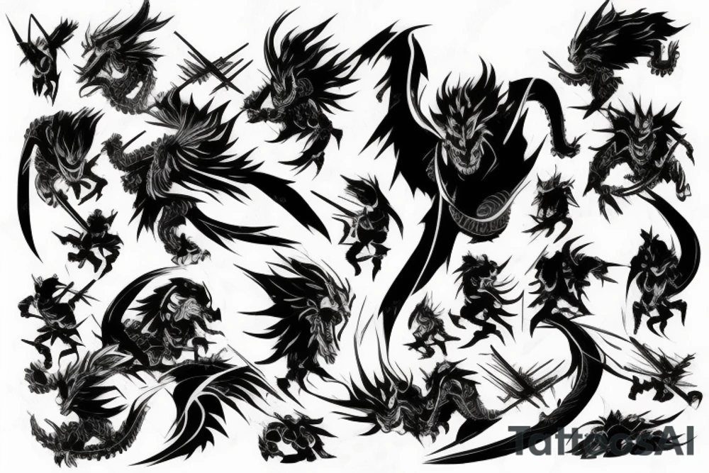 Ghost samurai fighting Japanese dragon tattoo idea