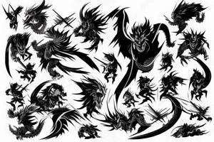 Ghost samurai fighting Japanese dragon tattoo idea