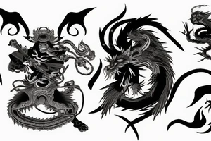 Ghost samurai fighting Japanese dragon tattoo idea