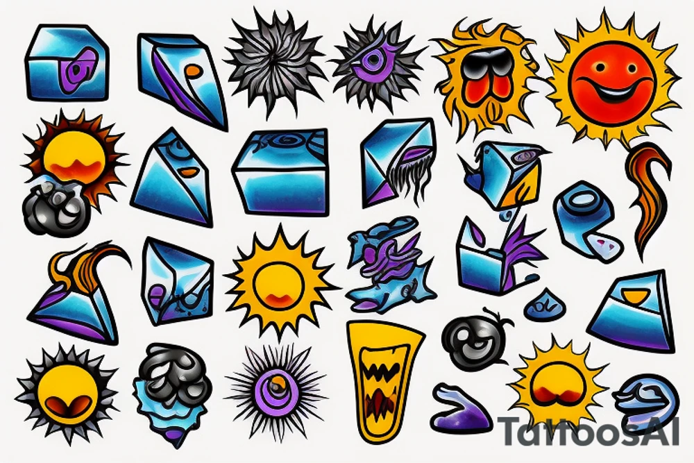 Block of ice melting with sun right behind it tattoo idea