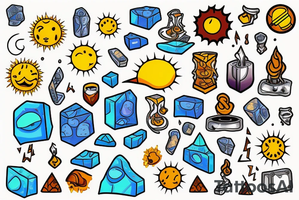 Block of ice melting with sun right behind it tattoo idea
