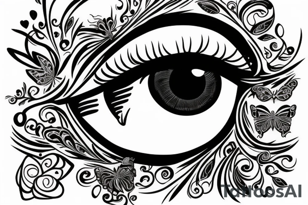 butterfly, eye, heart tattoo idea