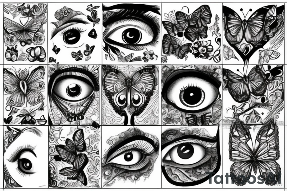 butterfly, eye, heart tattoo idea