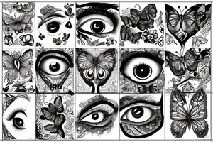 butterfly, eye, heart tattoo idea