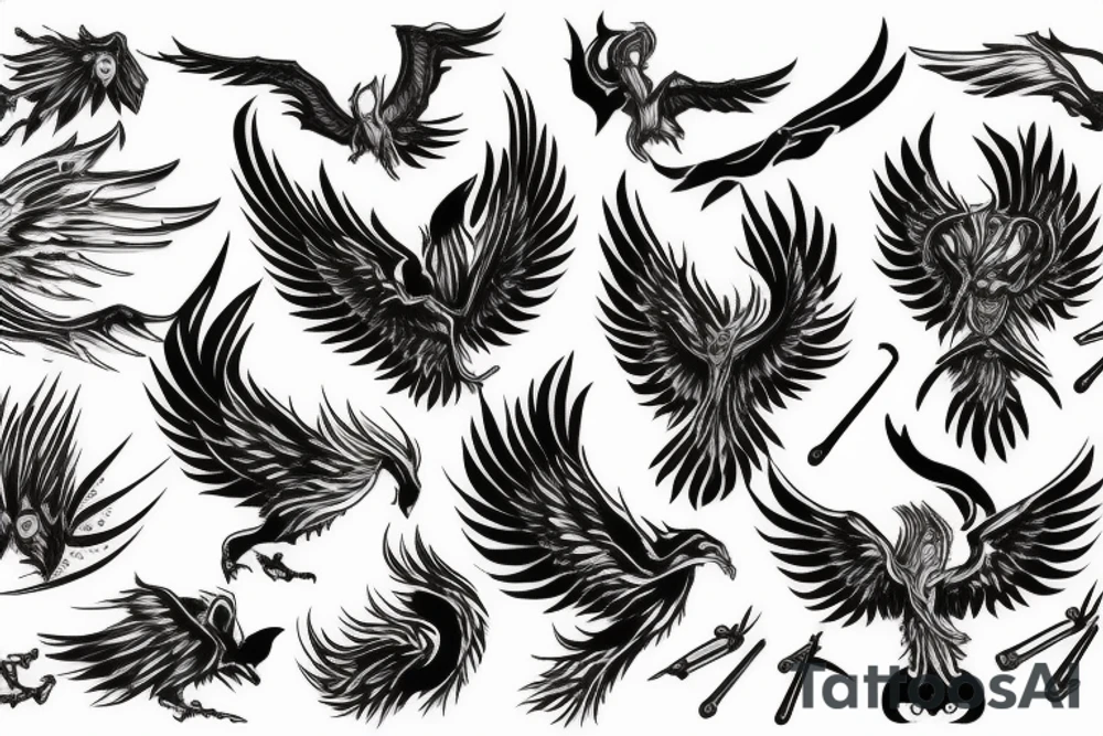 dark aggressiv phoenix tattoo idea