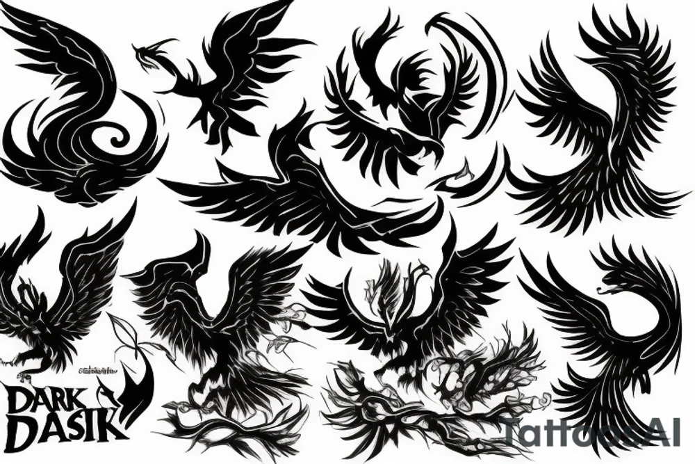 dark aggressiv phoenix detailled tattoo idea