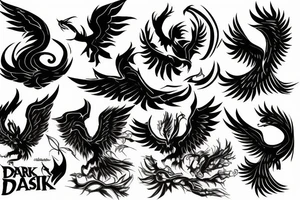 dark aggressiv phoenix detailled tattoo idea