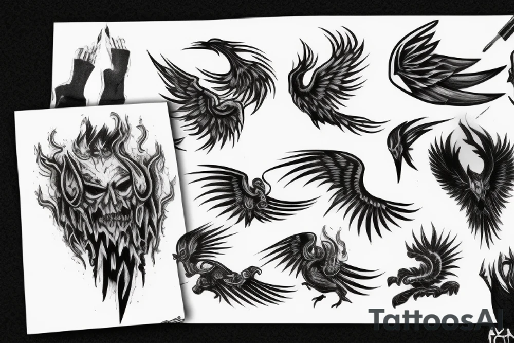 dark aggressiv phoenix detailled tattoo idea
