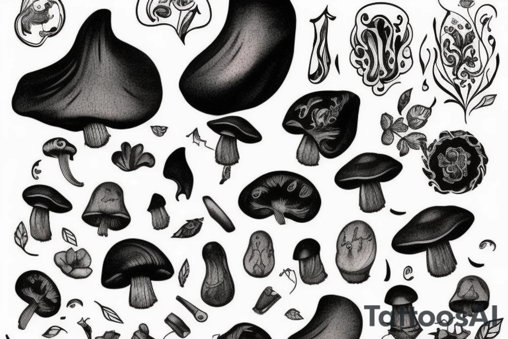 À black mushroom with a mousse tattoo idea