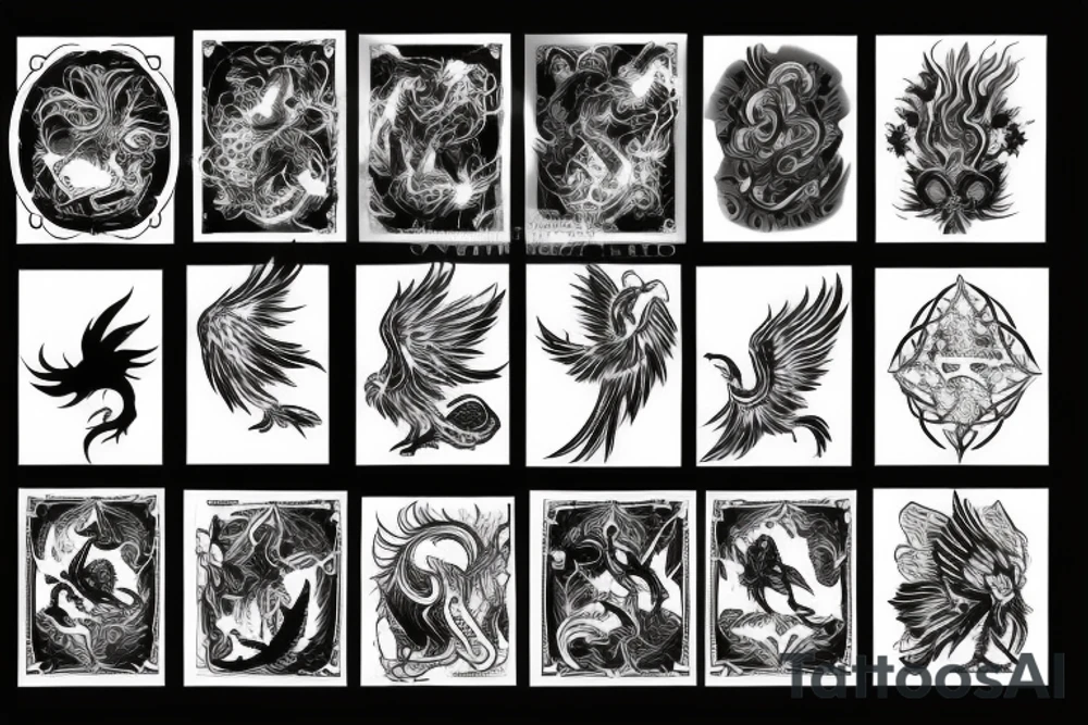 dark aggressiv phoenix detailled tattoo idea