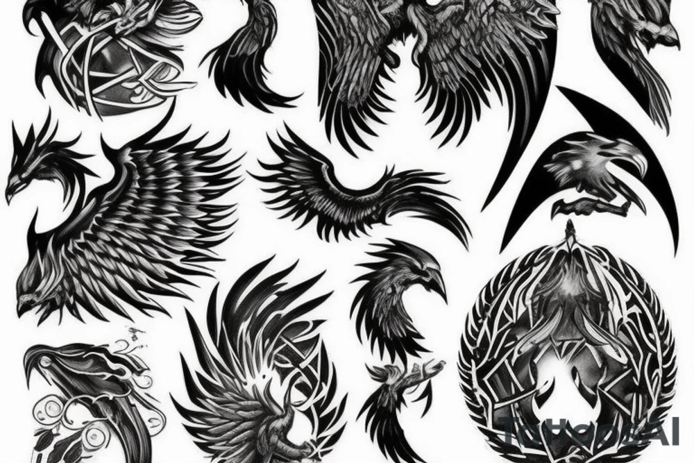 dark aggressiv phoenix detailled tattoo idea