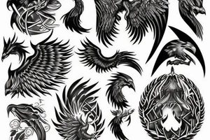 dark aggressiv phoenix detailled tattoo idea