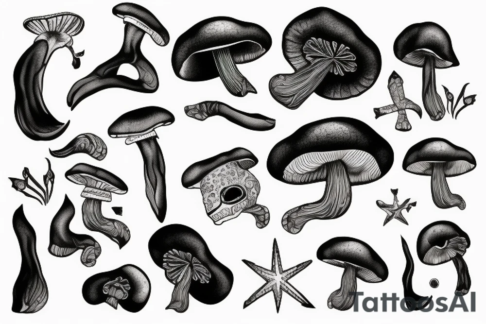 black mushroom amanite tattoo idea