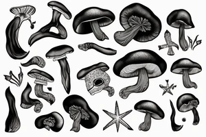 black mushroom amanite tattoo idea