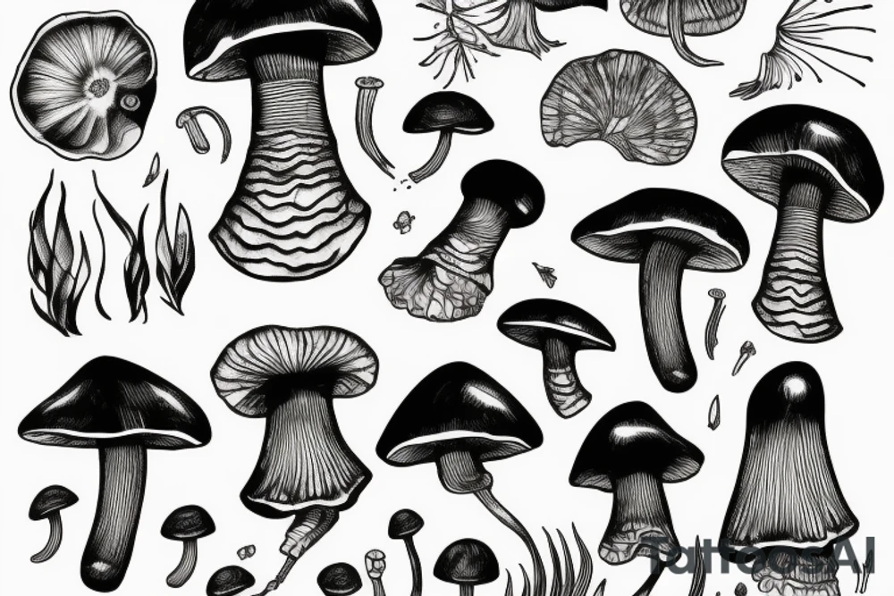 black mushroom amanite tattoo idea