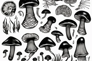 black mushroom amanite tattoo idea