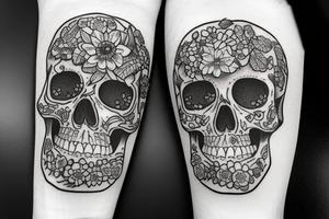 Skeleton in a field of flowers tattoo idea