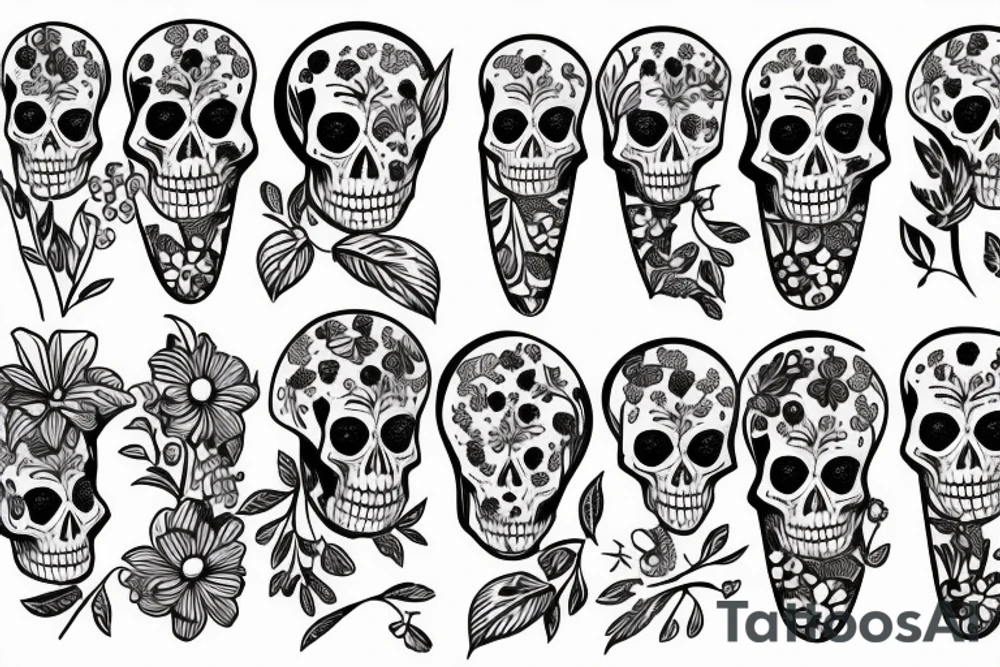 Skeleton in a field of flowers tattoo idea