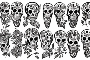 Skeleton in a field of flowers tattoo idea