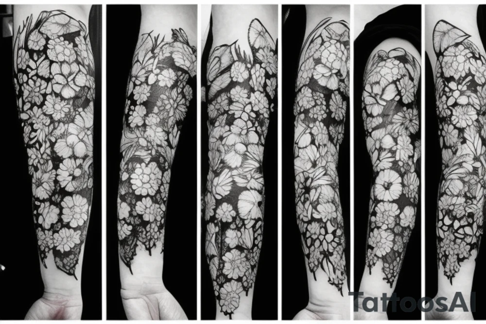 Skeleton in a field of flowers tattoo idea