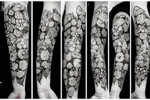 Skeleton in a field of flowers tattoo idea