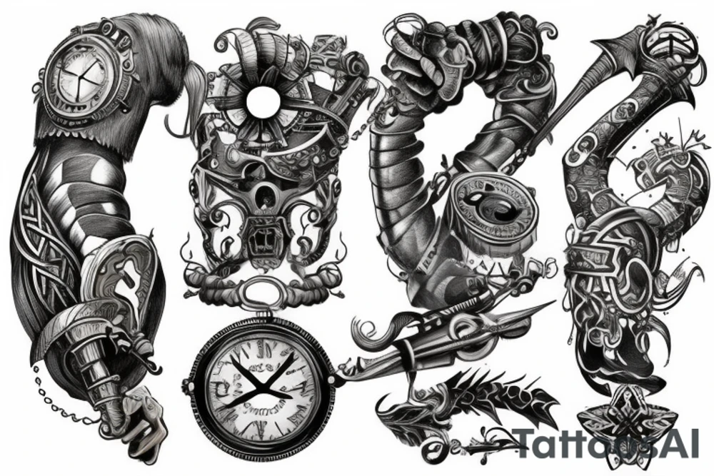 Steampunk Viking arm sleave tattoo idea