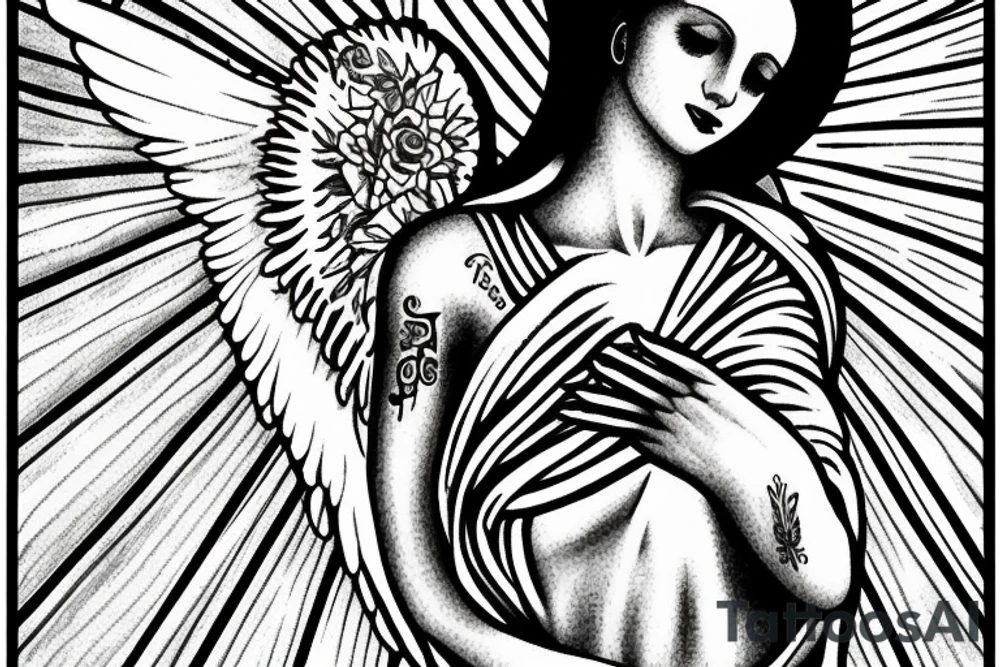 Religious woman angel biblical sun light light rays tattoo idea
