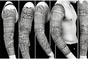 Arm sleeve with Thai influences tattoo idea