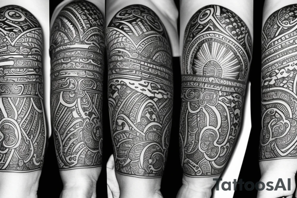 Arm sleeve with Thai influences tattoo idea