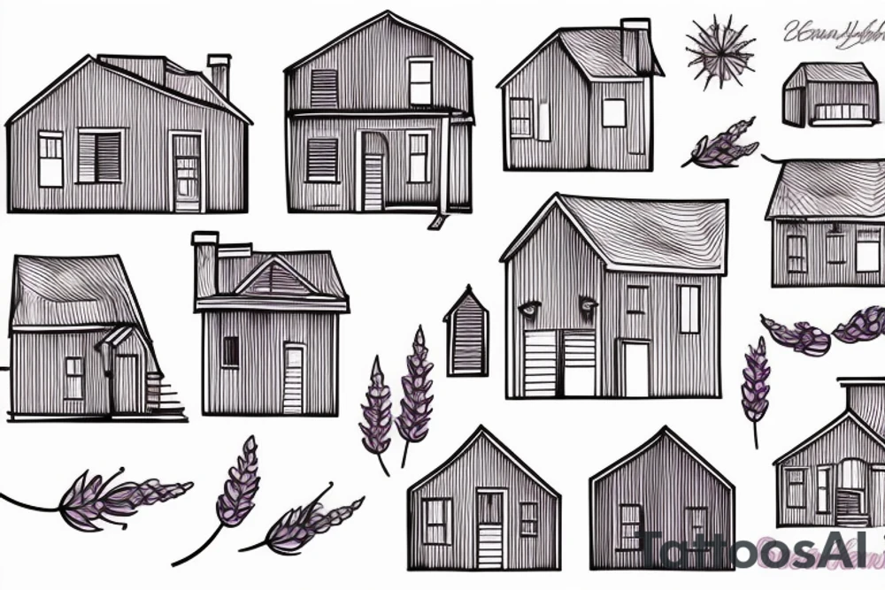 Minimal house with lavender tattoo idea