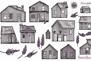 Minimal house with lavender tattoo idea