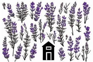 Minimal house with flowers of lavender out of it tattoo idea