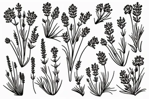 Minimal house with flowers of lavender out of it tattoo idea