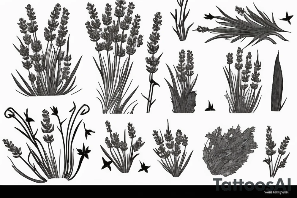 Minimal house with flowers of lavender out of it tattoo idea