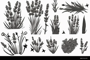 Minimal house with flowers of lavender out of it tattoo idea