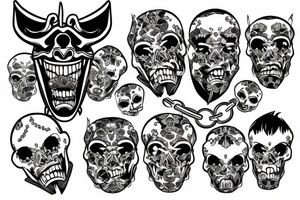 Hannya mask wearing a chain consisting of human skulls tattoo idea