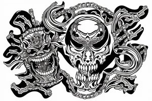 Hannya mask wearing a chain consisting of human skulls tattoo idea