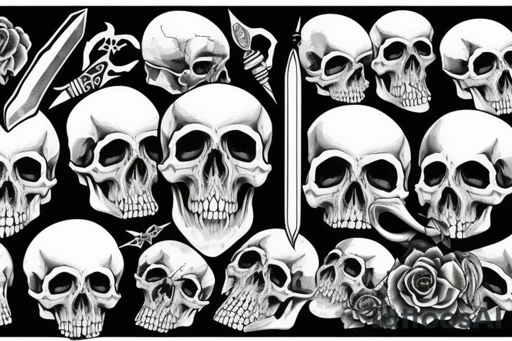 Human skull dark theme with a bone dagger tattoo idea Human skull dark theme with a bone dagger tattoo idea
